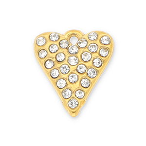 Bedels van Stainless steel Roestvrij staal (RVS) heart with strass Gold-transparent