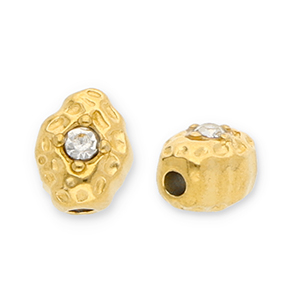 Kralen van Stainless steel Roestvrij staal (RVS) oval with strass Gold-transparent