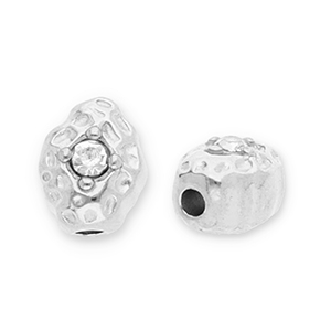 Kralen van Stainless steel Roestvrij staal (RVS) oval with strass Silver-transparent