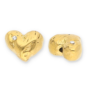 Kralen van Stainless steel Roestvrij staal (RVS) heart with strass Gold-transparent