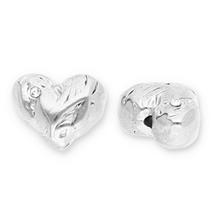 Kralen van Stainless steel Roestvrij staal (RVS) heart with strass Silver-transparent