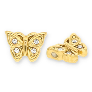 Kralen van Stainless steel Roestvrij staal (RVS) butterfly with strass Gold-transparent