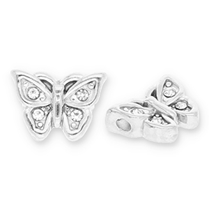 Kralen van Stainless steel Roestvrij staal (RVS) butterfly with strass Silver-transparent