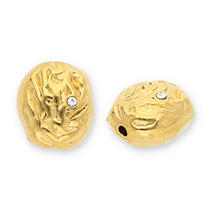 Kralen van Stainless steel Roestvrij staal (RVS) oval with strass Gold-transparent