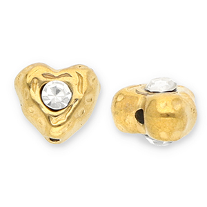 Kralen van Stainless steel Roestvrij staal (RVS) heart with strass Gold-transparent