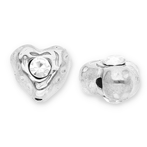 Kralen van Stainless steel Roestvrij staal (RVS) heart with strass Silver-transparent