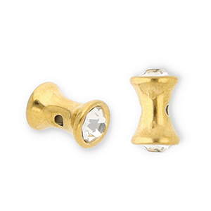 Kralen van Stainless steel Roestvrij staal (RVS) diabolo with strass Gold-transparent