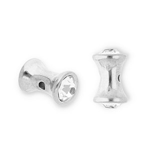 Kralen van Stainless steel Roestvrij staal (RVS) diabolo with strass Silver-transparent