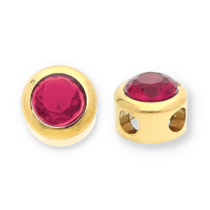 Kralen van Stainless steel Roestvrij staal (RVS) disc with strass Gold-dark pink