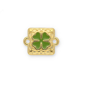 Metaal bedels DQ connector square with clover Goud-green (Nikkelvrij)