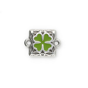Metaal bedels DQ connector square with clover Antiek zilver-green (Nikkelvrij)