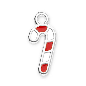 Metaal bedels DQ candy cane Antiek zilver-white-red (Nikkelvrij)