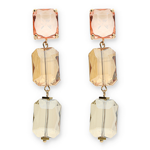 Crystal Glass oorbellen / oorstekers rectangle Pink-amber orange-sand beige