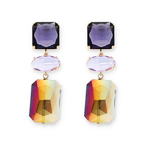 Crystal Glass oorbellen / oorstekers square-oval-rectangle Dark purple-lavender-smoky sand beige AB coating