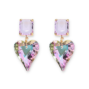 Crystal Glass oorbellen / oorstekers rectangle-heart Lavender-multicolor AB coating