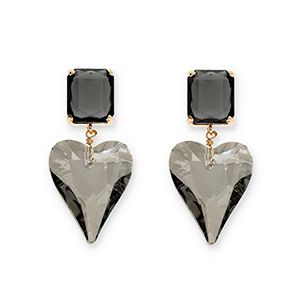 Crystal Glass oorbellen / oorstekers rectangle-heart Dark grey-grey