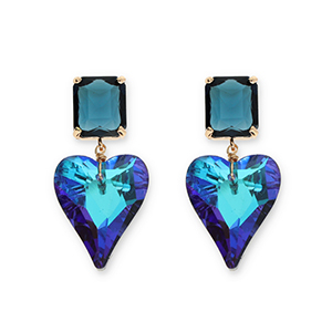 Crystal Glass oorbellen / oorstekers rectangle-heart Petrol blue-multicolor blue AB coating