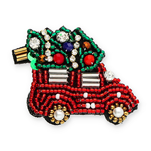 Broches car with Christmas tree Red-green