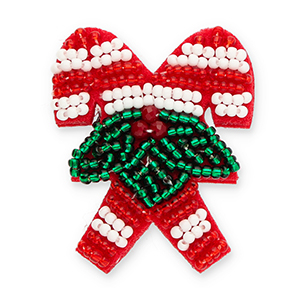 Broches candy canes with Christmas greenery Red-green-white