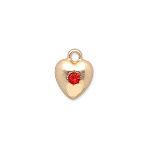 Metaal bedels heart with strass Gold-red