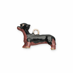 Metaal bedels dachshund Gold-black-dark brown
