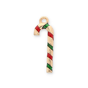 Metaal bedels candy cane Gold-red-green