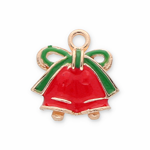 Metaal bedels christmas bells Gold-red-green