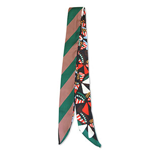 Bandana sjaal flowers / diagonal lines Black-red-green-brown