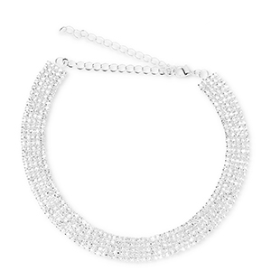 TQ metaal brass choker met strass Silver-crystal