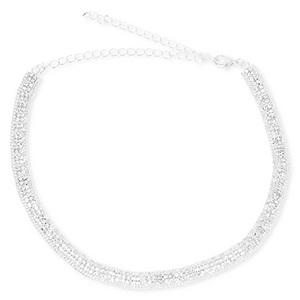 TQ metaal brass choker met strass Silver-crystal