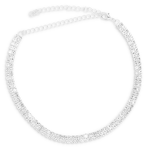 TQ metaal brass choker met strass Silver-crystal