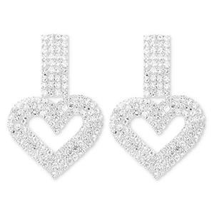 Oorbellen / oorstekers van Eco-brass&reg; metaal met strass heart Silver-crystal