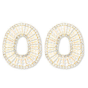 Oorbellen / oorstekers van Eco-brass&reg; metaal met zirkonia oval Gold-crystal