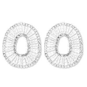 Oorbellen / oorstekers van Eco-brass&reg; metaal met zirkonia oval Silver-crystal