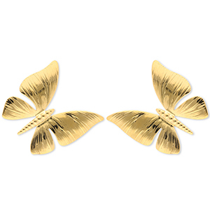 Oorbellen van Stainless steel Roestvrij staal (RVS) oorstekers butterfly Gold