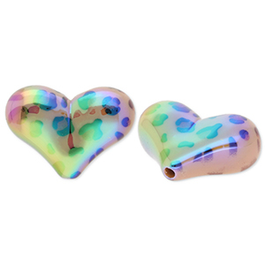 Kralen van acryl heart with leopard print Beige-brown-black-AB coating