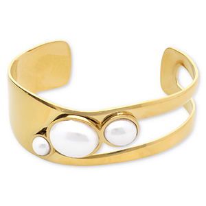 Armbanden van Stainless steel Roestvrij staal (RVS) bangle with imitation pearls Gold-white