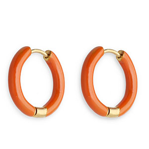 Oorbellen van Stainless steel Roestvrij staal (RVS) creolen enamel 17mm Orange brown-gold