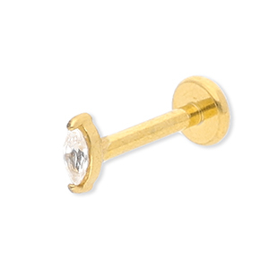 Oorpiercing van Stainless steel Roestvrij staal (RVS) oval with strass Gold-crystal