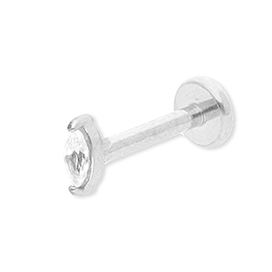 Oorpiercing van Stainless steel Roestvrij staal (RVS) oval with strass Silver-crystal