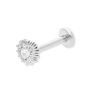 Oorpiercing van Stainless steel Roestvrij staal (RVS) heart with strass Silver-crystal