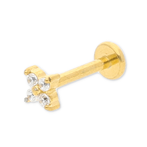 Oorpiercing van Stainless steel Roestvrij staal (RVS) flower with strass Gold-crystal