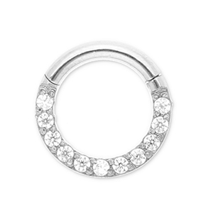 Oorpiercing van Stainless steel Roestvrij staal (RVS) clicker ring with strass Silver-crystal