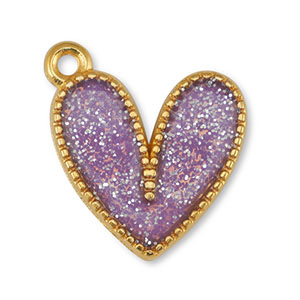 Metaal bedels DQ heart Glitter Lilac-Goud (nikkelvrij)