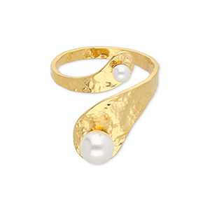 Ringen van Stainless steel Roestvrij staal (RVS) with pearls Gold-white