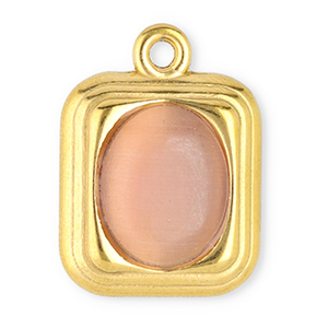Bedels van Stainless steel Roestvrij staal (RVS) rectangle met natuursteen Cat's eye Gold-vintage pink