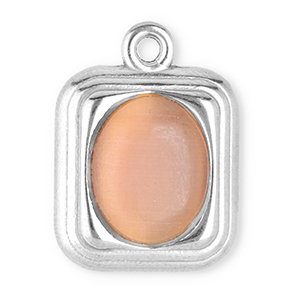 Bedels van Stainless steel Roestvrij staal (RVS) rectangle met natuursteen Cat's eye Silver-vintage pink