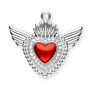 Bedels van Stainless steel Roestvrij staal (RVS) sacred heart with wings Silver-red-crystal