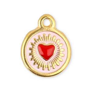 Bedels van Stainless steel Roestvrij staal (RVS) round with heart Gold-red-light pink