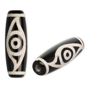 Kralen natuursteen chalcedoon tube with eye Black-sand beige